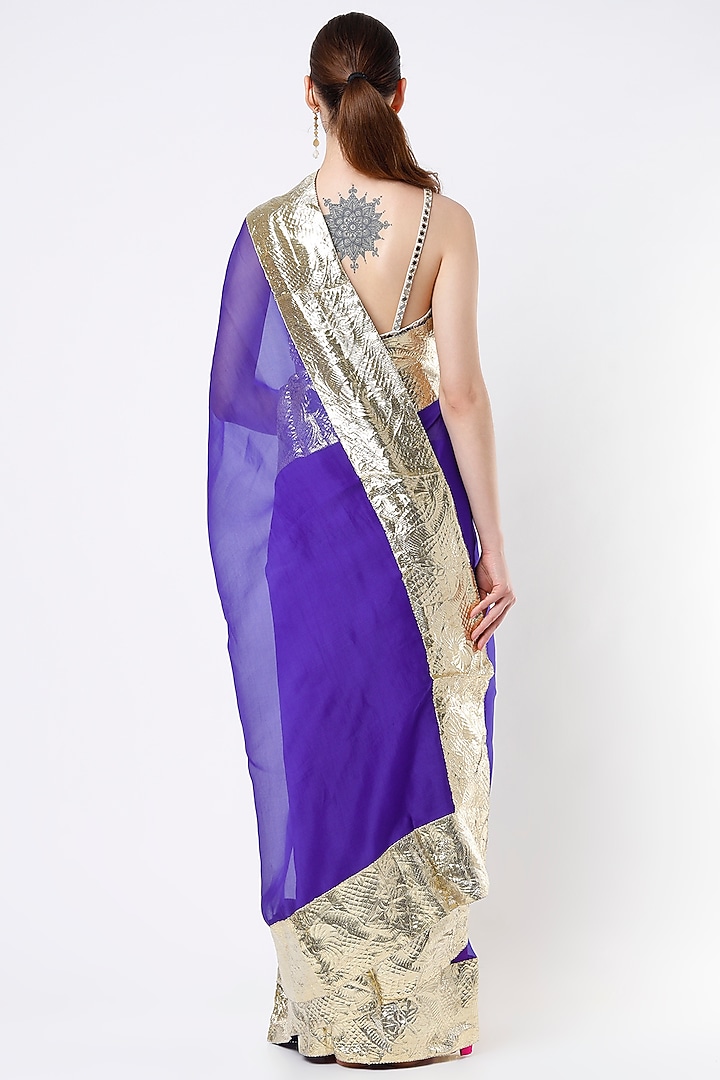 Electric Blue Silk Organza Party Wear Saree by KAPARDARA  at Pernia's Pop Up Shop
