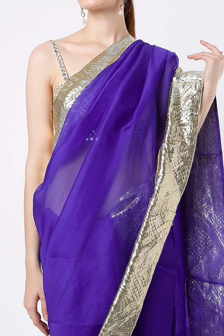 Electric Blue Silk Organza Party Wear Saree by KAPARDARA  at Pernia's Pop Up Shop