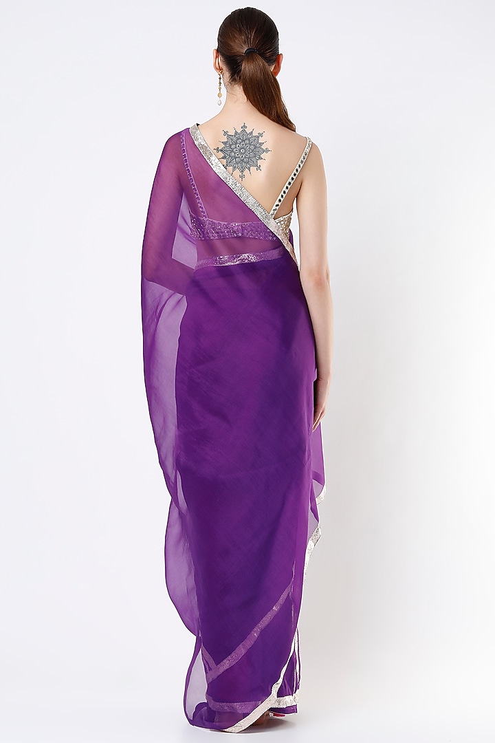 Dark Purple Silk Organza Party Wear Saree by KAPARDARA  at Pernia's Pop Up Shop