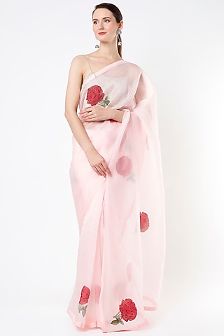 Light Pink Hand Painted Saree by KAPARDARA 