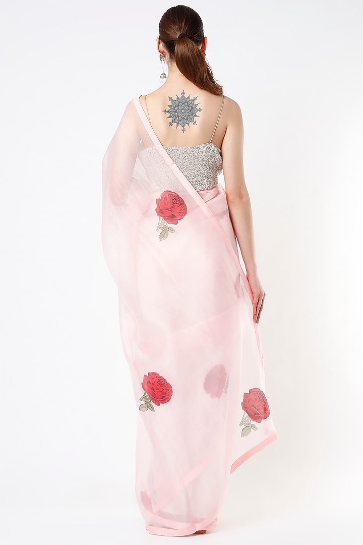 Light Pink Hand Painted Party Wear Saree by KAPARDARA  at Pernia's Pop Up Shop
