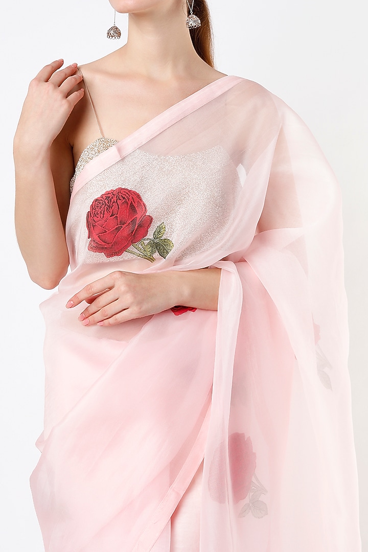 Light Pink Hand Painted Party Wear Saree by KAPARDARA  at Pernia's Pop Up Shop
