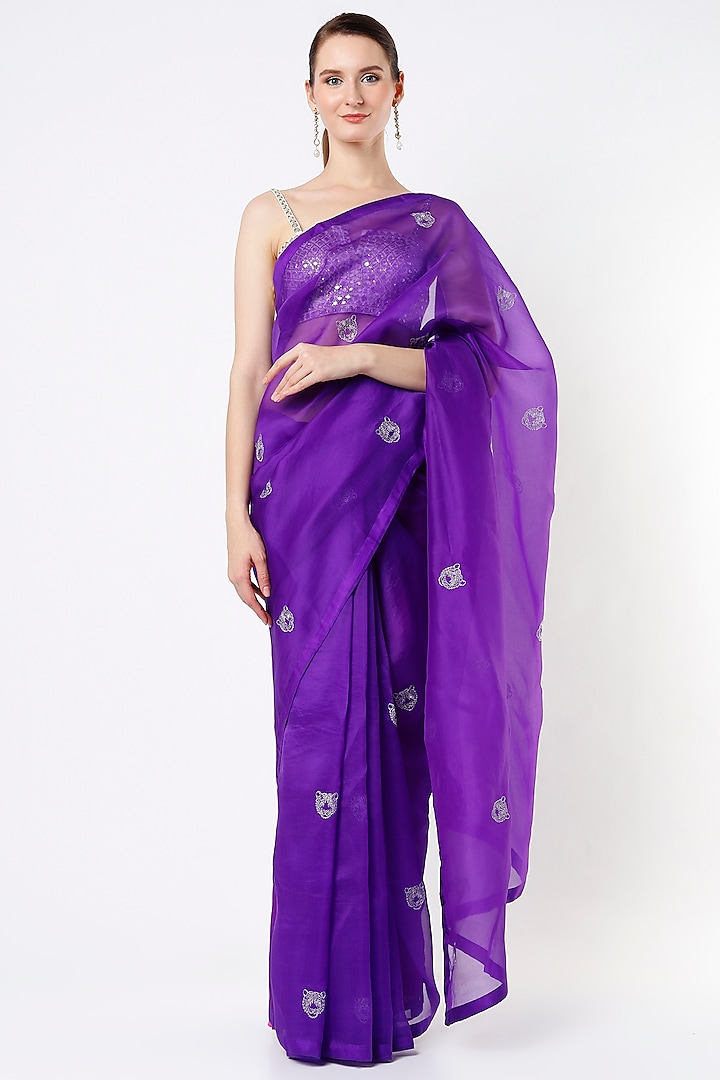 Purple Aari Motifs Saree by KAPARDARA 