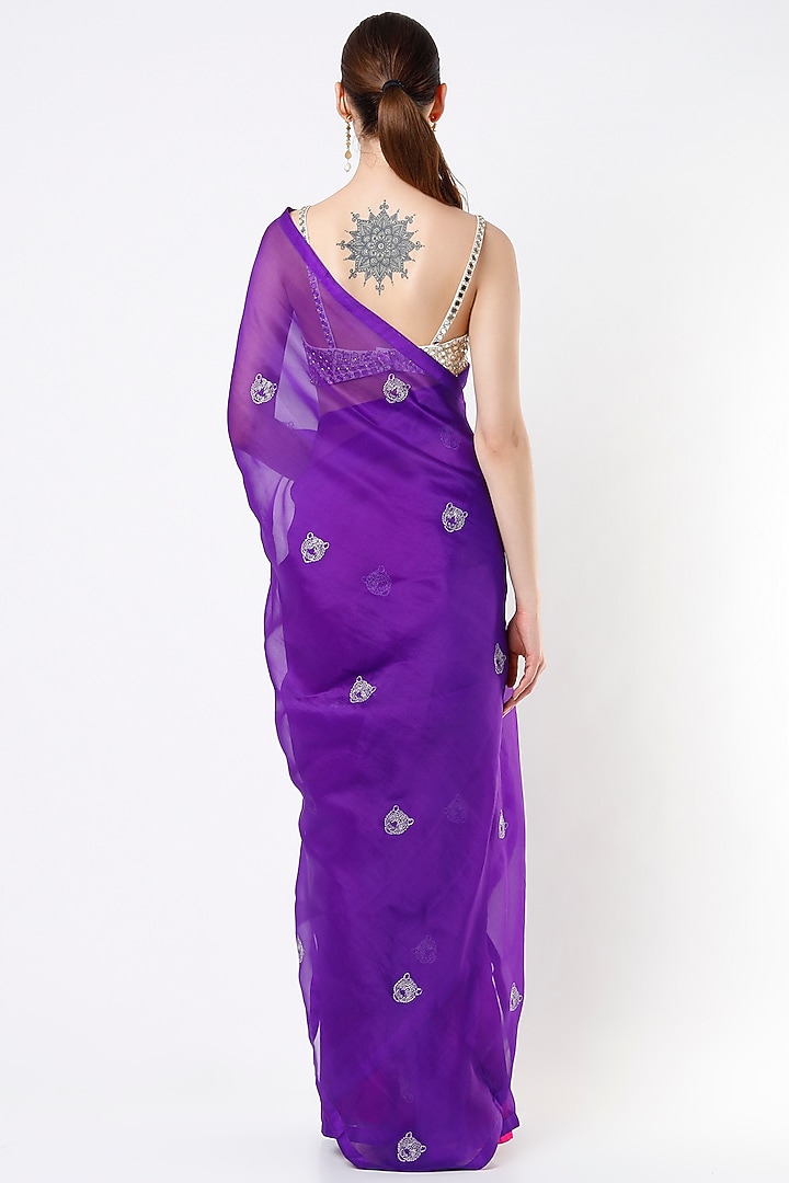 Purple Aari Motifs Party Wear Saree by KAPARDARA at Pernia's Pop Up Shop