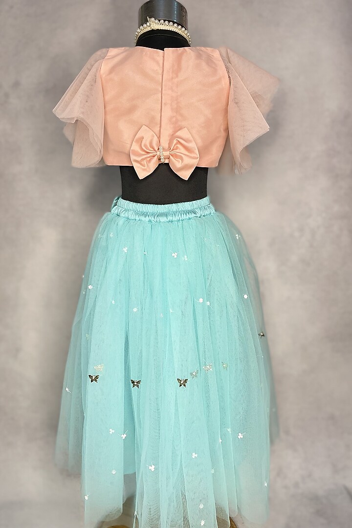 Aqua Hand Embroidered Lehenga Set For Girls by Karasa baby at Pernia's Pop Up Shop