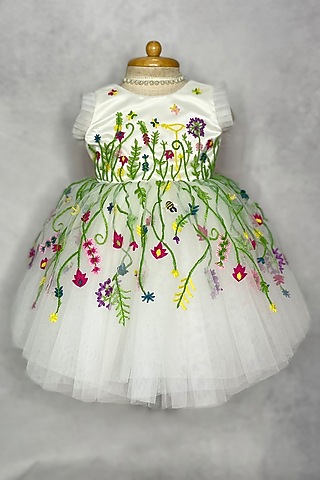 White Hand Embroidered Gown For Girls by Karasa baby