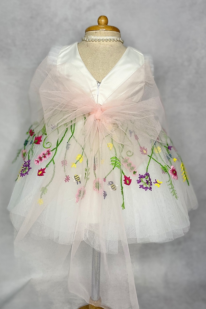 White Hand Embroidered Gown For Girls by Karasa baby at Pernia's Pop Up Shop