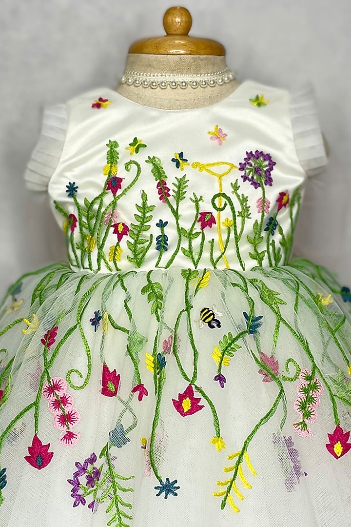 White Hand Embroidered Gown For Girls by Karasa baby at Pernia's Pop Up Shop