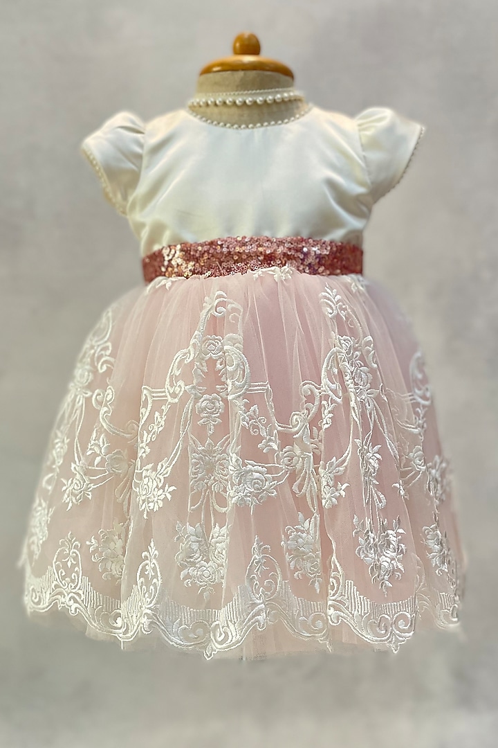 Baby Pink & White Embroidered Dress For Girls by Karasa baby