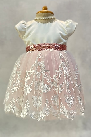 Baby Pink & White Embroidered Dress For Girls by Karasa baby