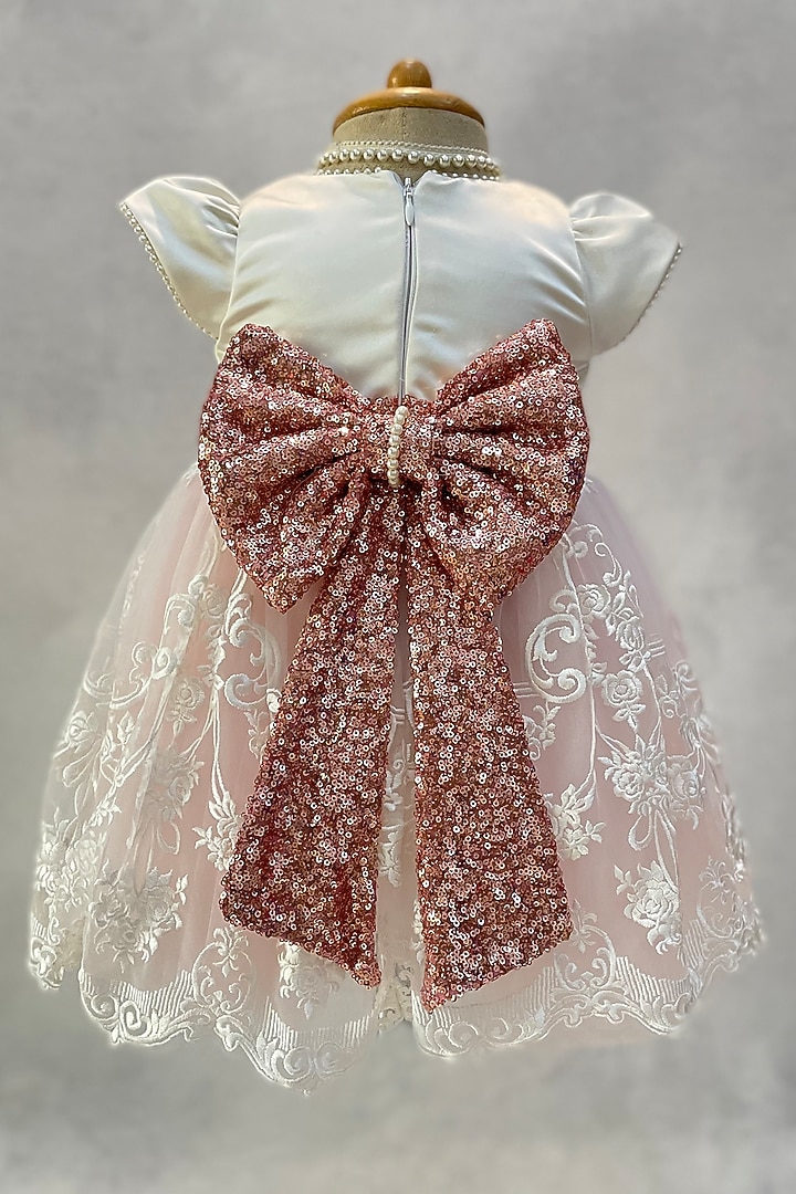 Baby Pink & White Embroidered Dress For Girls by Karasa baby at Pernia's Pop Up Shop
