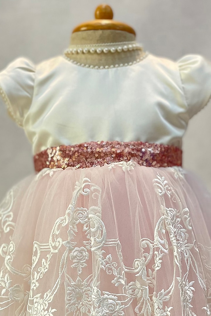 Baby Pink & White Embroidered Dress For Girls by Karasa baby at Pernia's Pop Up Shop