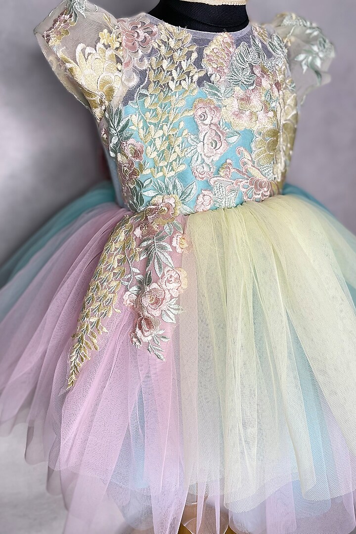 Multi-Coloured Embroidered Dress For Girls by Karasa baby at Pernia's Pop Up Shop