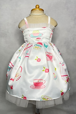 White Printed Gown For Girls by Karasa baby