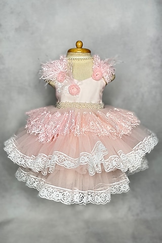 Blush Pink Applique Embroidered Dress For Girls by Karasa baby