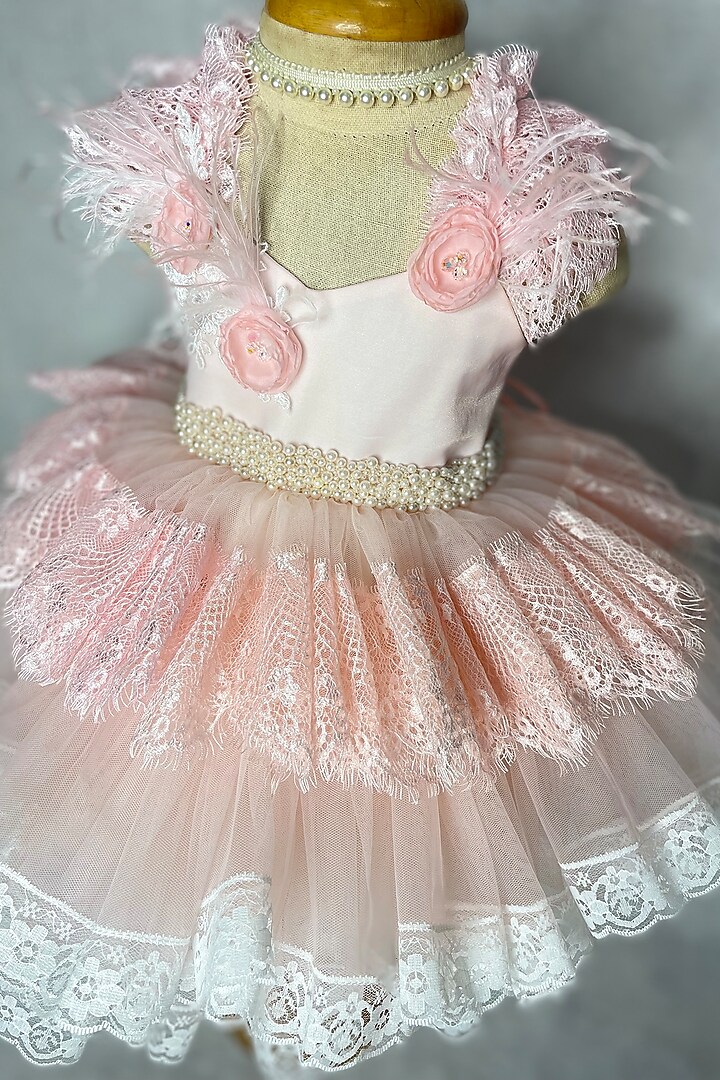 Blush Pink Applique Embroidered Dress For Girls by Karasa baby at Pernia's Pop Up Shop