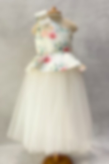 White Floral Printed Gown For Girls by Karasa baby
