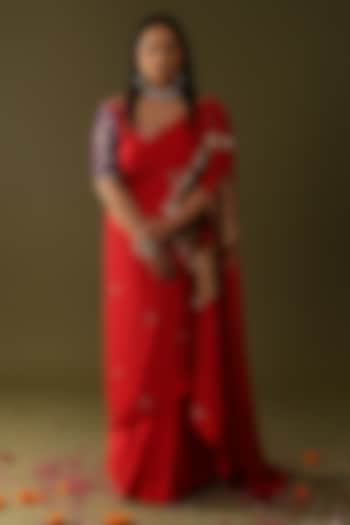 Red Georgette Silk Saree Set by Arpita Sulakshana at Pernia's Pop Up Shop