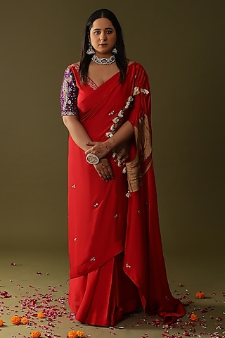 Red Georgette Silk Saree Set by Arpita Sulakshana