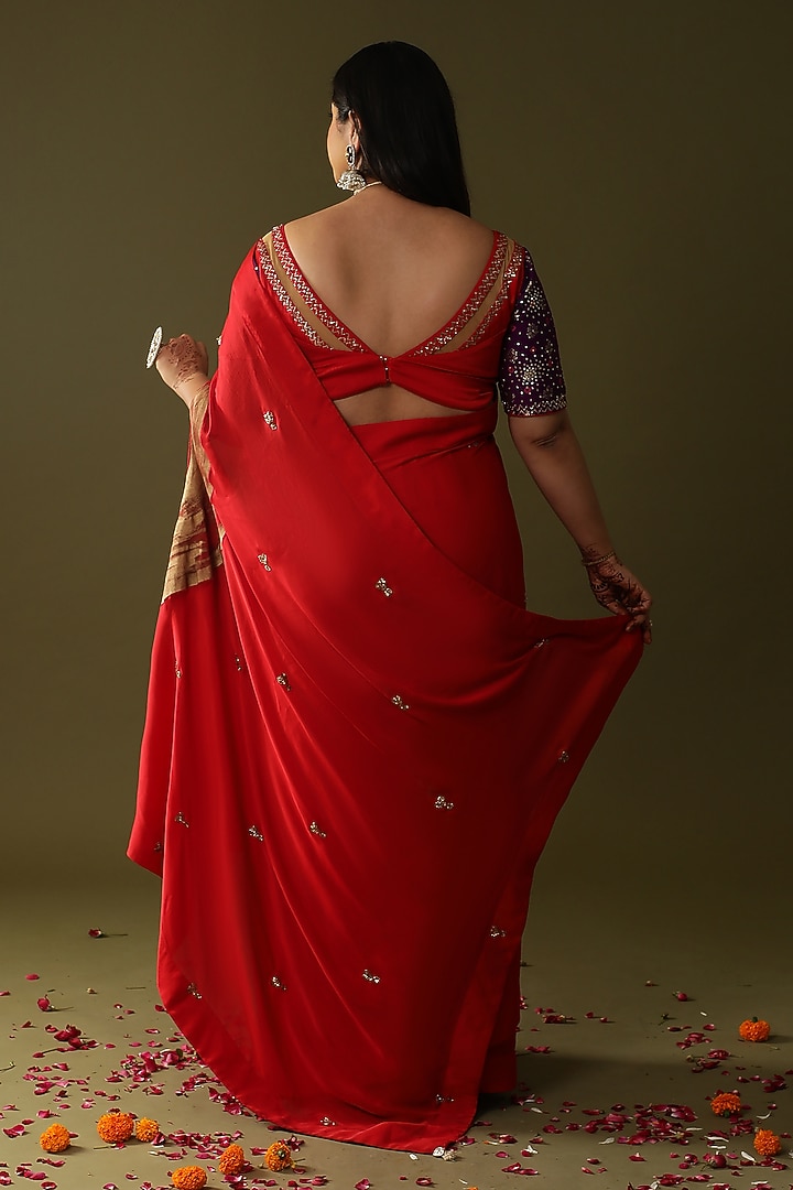 Red Georgette Silk Wedding Saree Set by Arpita Sulakshana at Pernia's Pop Up Shop