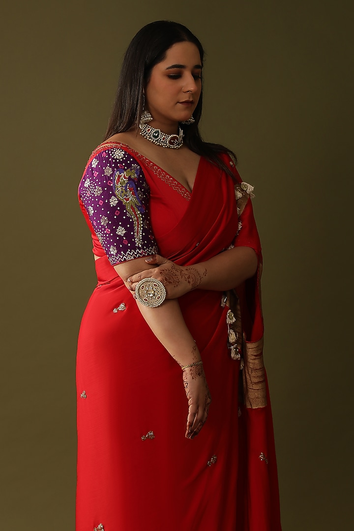 Red Georgette Silk Wedding Saree Set by Arpita Sulakshana at Pernia's Pop Up Shop