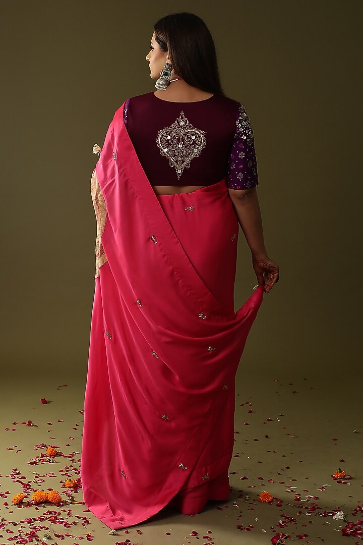 Pink Georgette Silk Pre-Draped Wedding Saree Set by Arpita Sulakshana at Pernia's Pop Up Shop