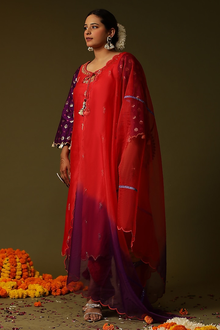 Red Chanderi Silk Kurta Set by Arpita Sulakshana at Pernia's Pop Up Shop