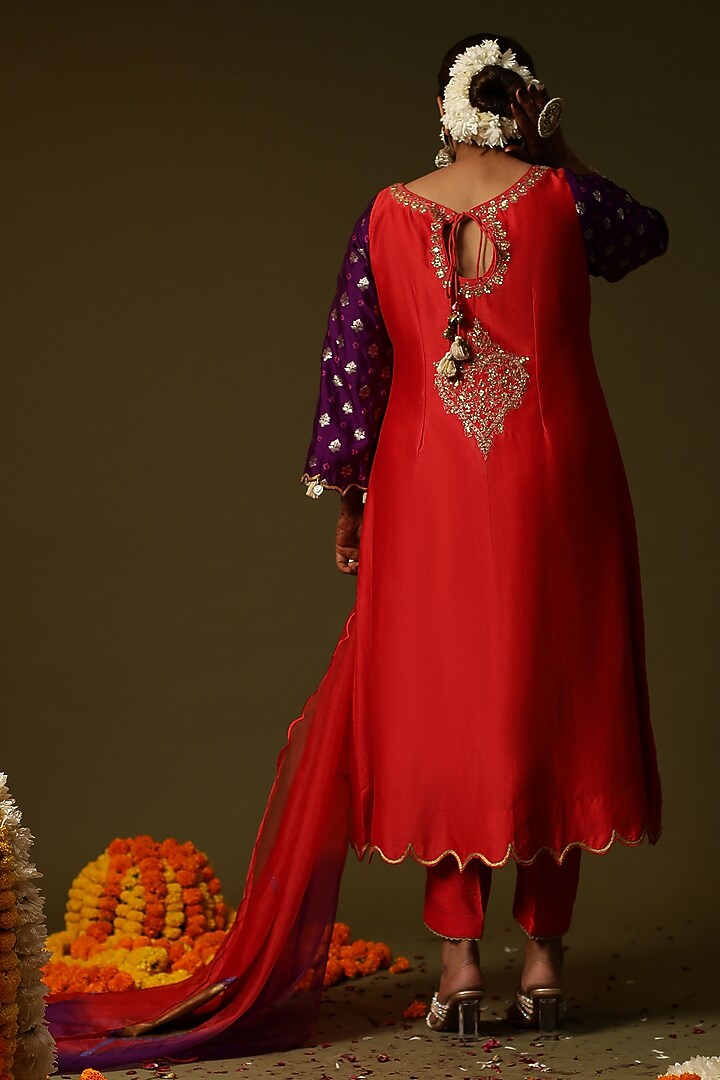 Red Chanderi Silk Kurta Set by Arpita Sulakshana at Pernia's Pop Up Shop