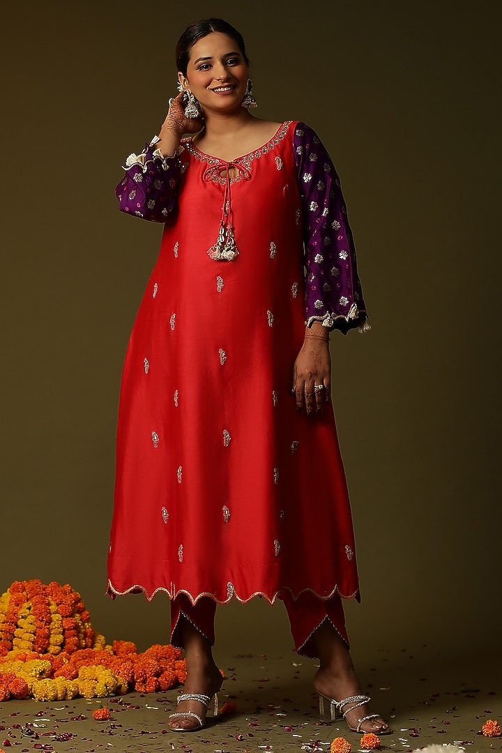 Red Chanderi Silk Kurta Set by Arpita Sulakshana at Pernia's Pop Up Shop
