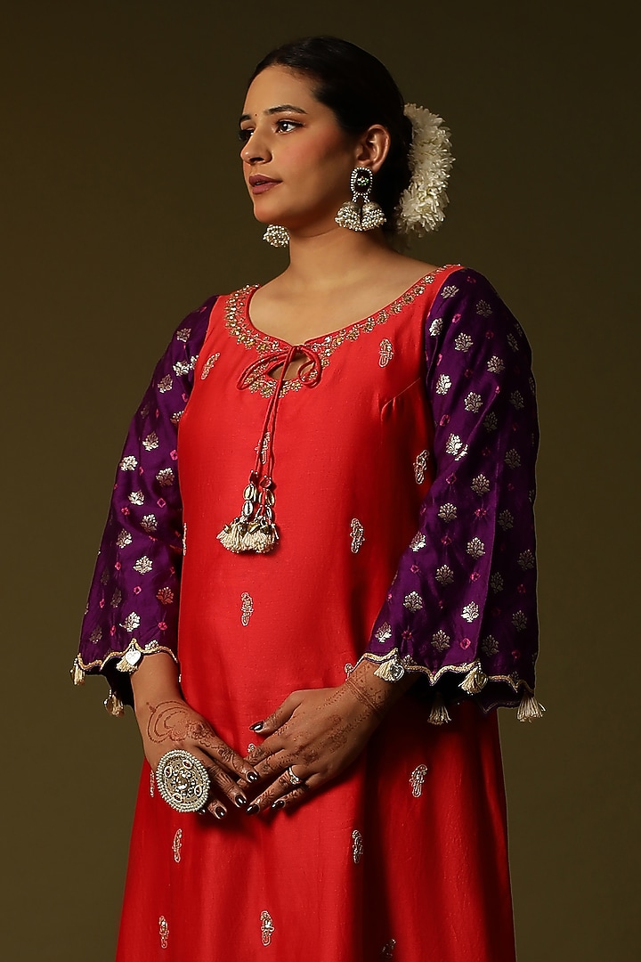 Red Chanderi Silk Kurta Set by Arpita Sulakshana at Pernia's Pop Up Shop