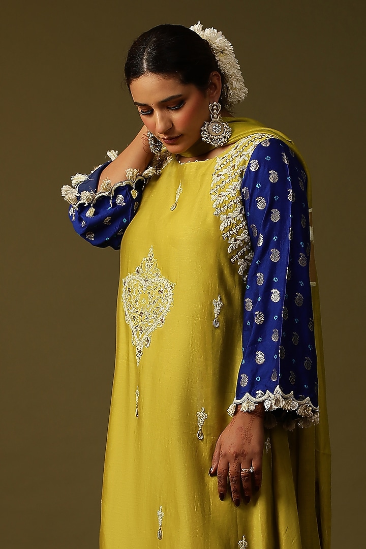 Yellow Chanderi Silk A-Line Kurta Set by Arpita Sulakshana at Pernia's Pop Up Shop