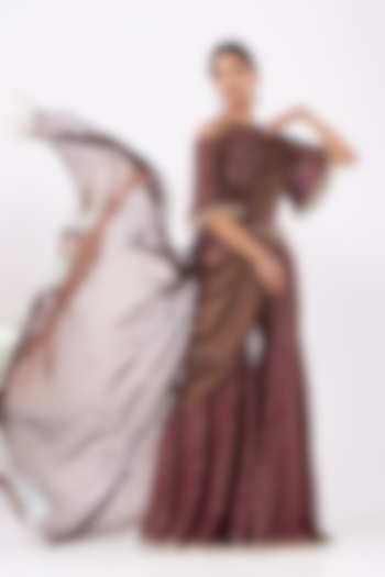 Brown Embroidered Palazzo Pant Wedding Saree Set by Arpita Sulakshana at Pernia's Pop Up Shop