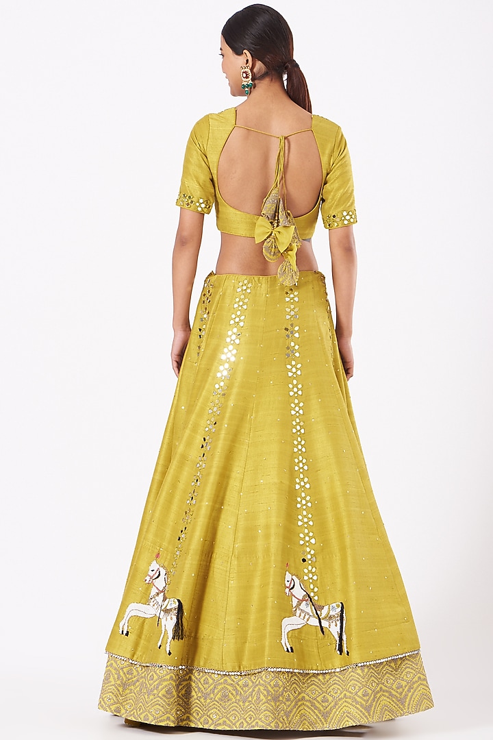 Mustard Embroidered Kalidar Wedding Lehenga Set by Arpita Sulakshana at Pernia's Pop Up Shop