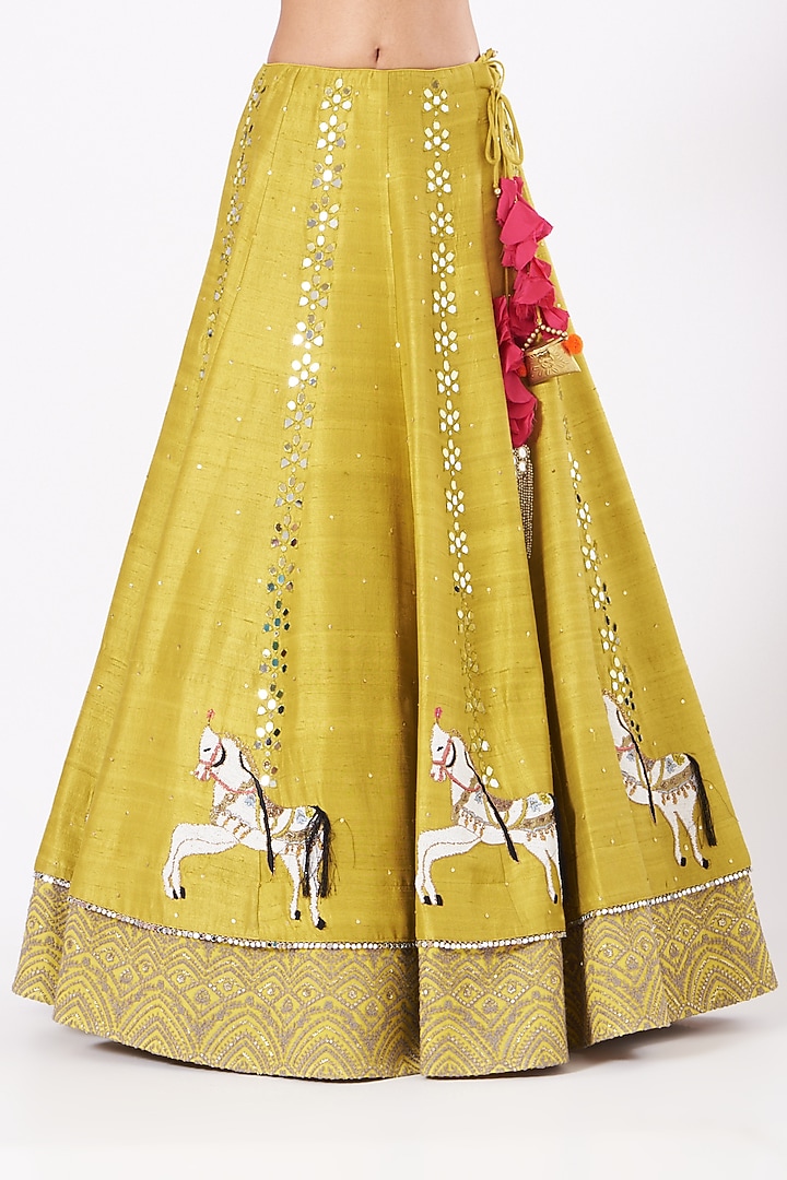 Mustard Embroidered Kalidar Wedding Lehenga Set by Arpita Sulakshana at Pernia's Pop Up Shop