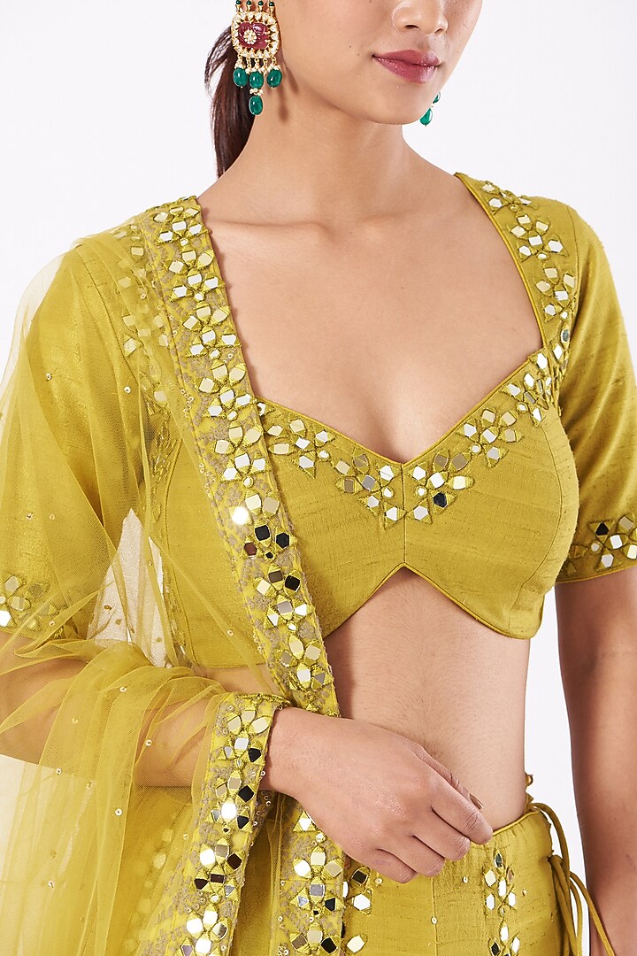 Mustard Embroidered Kalidar Wedding Lehenga Set by Arpita Sulakshana at Pernia's Pop Up Shop