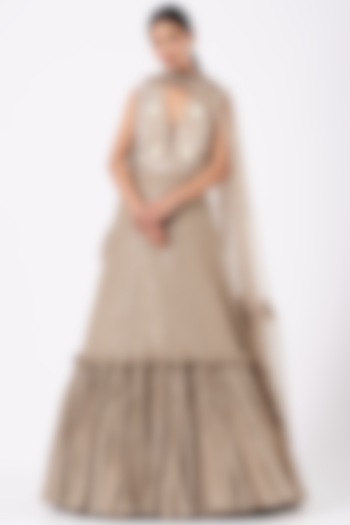 Beige Embroidered Engagement Gown by Arpita Sulakshana at Pernia's Pop Up Shop