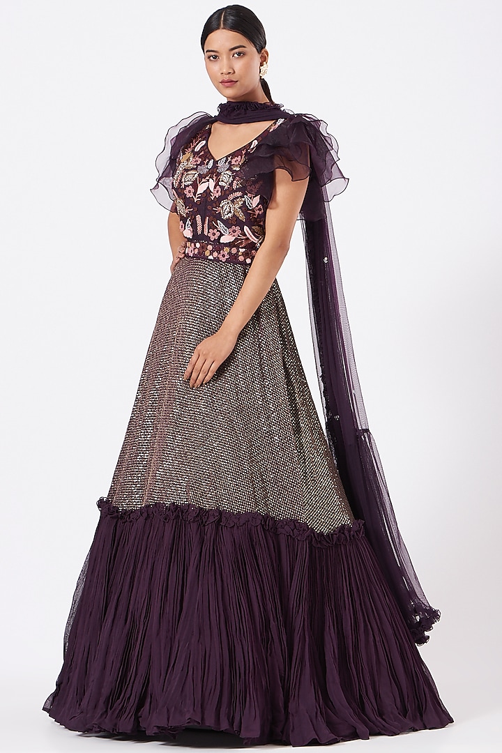 Old Mauve Embroidered Gown by Arpita Sulakshana