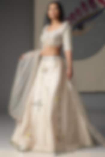 Ivory Raw Silk Handpainted Wedding Lehenga Set by Arpita Sulakshana at Pernia's Pop Up Shop