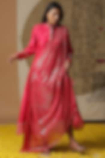 Coral Cotton Hand Painted Draped Dress by Arpita Sulakshana