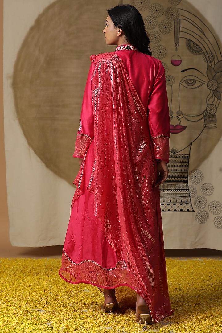 Coral Cotton Hand Painted Draped Vacation Dress by Arpita Sulakshana at Pernia's Pop Up Shop