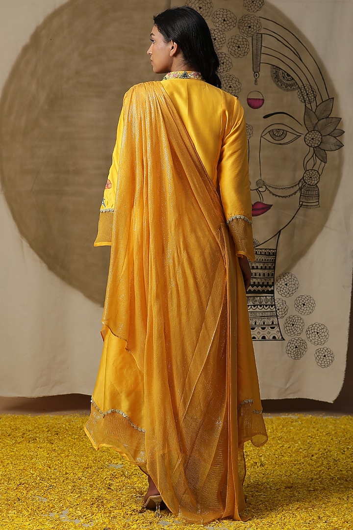 Yellow Cotton Hand Painted Draped Vacation Dress by Arpita Sulakshana at Pernia's Pop Up Shop