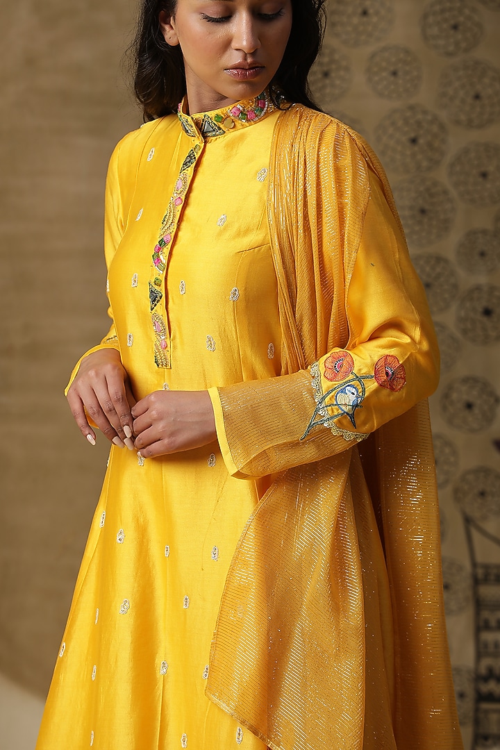 Yellow Cotton Hand Painted Draped Vacation Dress by Arpita Sulakshana at Pernia's Pop Up Shop