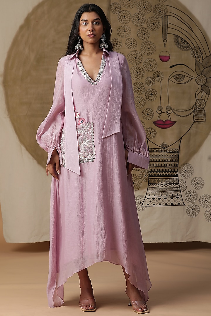 Lilac Cotton Hand Painted A-Line Dress by Arpita Sulakshana