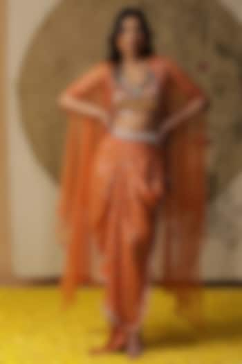 Apricot Orange Georgette Embroidered Dhoti Set by Arpita Sulakshana at Pernia's Pop Up Shop