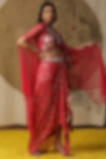 Coral Georgette Embroidered Dhoti Set by Arpita Sulakshana