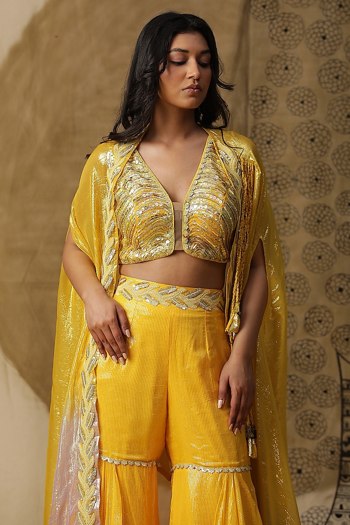 Yellow Georgette Cape Set by Arpita Sulakshana at Pernia's Pop Up Shop