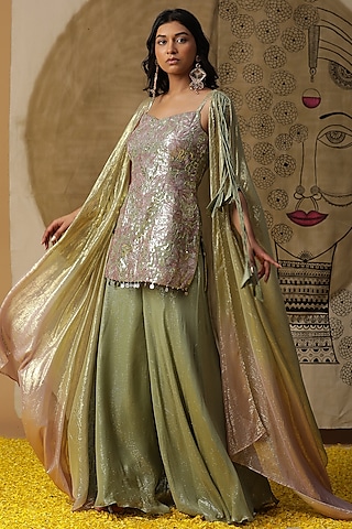 Pista Green Georgette Sharara Set by Arpita Sulakshana