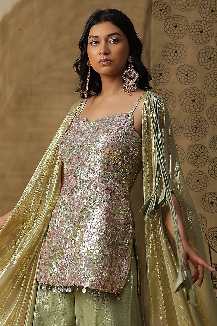 Pista Green Georgette Party Wear Sharara Set by Arpita Sulakshana at Pernia's Pop Up Shop