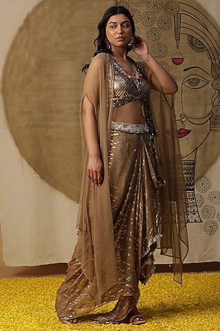 Golden Georgette Dhoti Set by Arpita Sulakshana