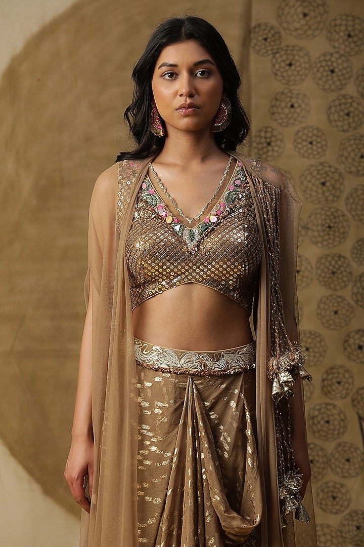 Golden Georgette Dhoti Set by Arpita Sulakshana at Pernia's Pop Up Shop